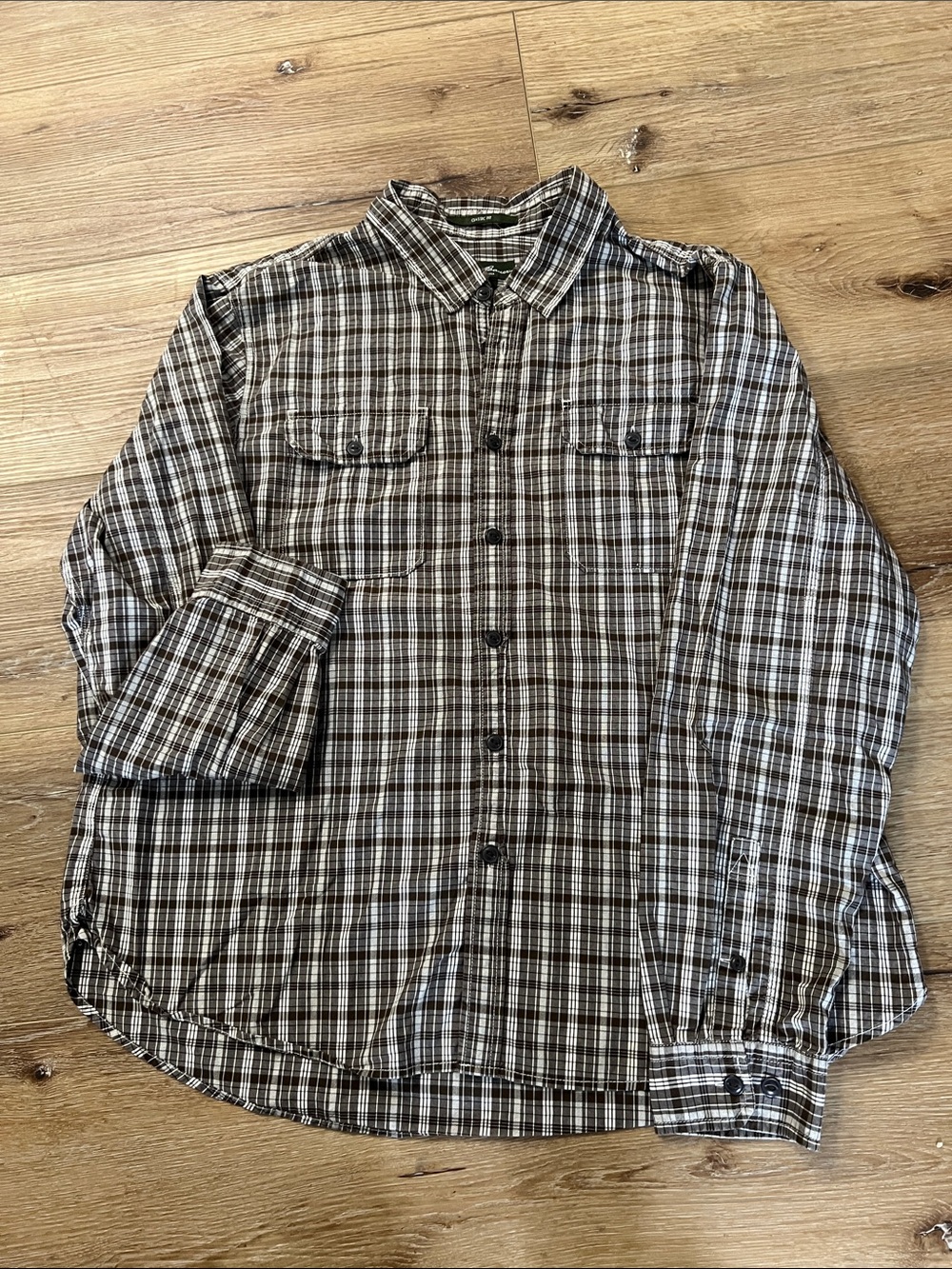 Eddie Bauer Brown and White Plaid Button-Down Shirt size XXL button down